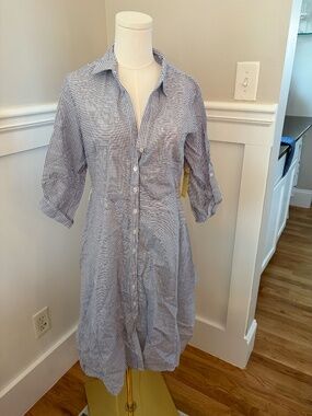 Proportion Concepts Striped Shirt Dress Blue White Button Front Casual